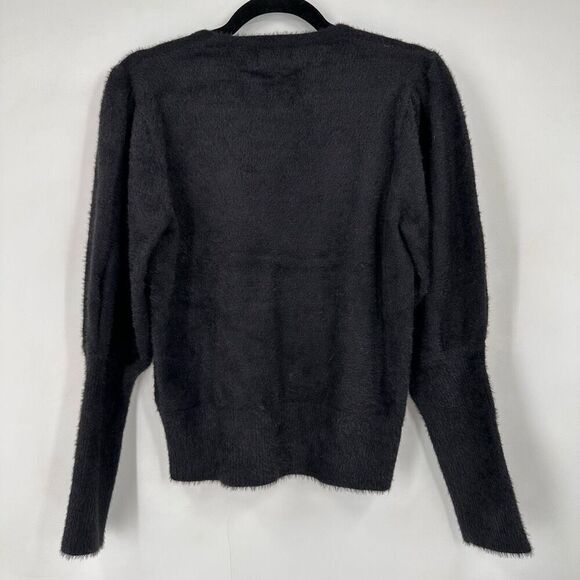 ModCloth Royal Monk Black Fuzzy Soft Puff Balloon Sleeve Pullover Sweater Medium - Picture 8 of 10